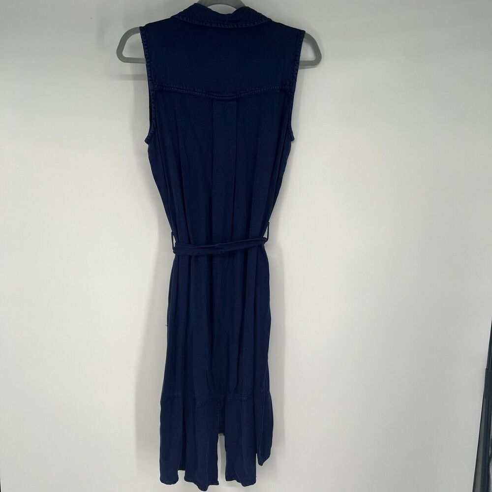 NWT Olive + Oak Dress Womens M Blue Button Up Belted Collared Sleeveless - Picture 2 of 9